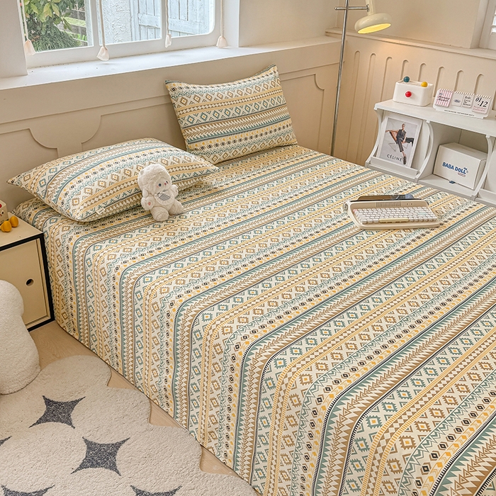 91家纺网 家纺一手货源 找家纺 2025新款原棉老粗布床单凉席三件套柔软舒适-热门花型一 波西米亚