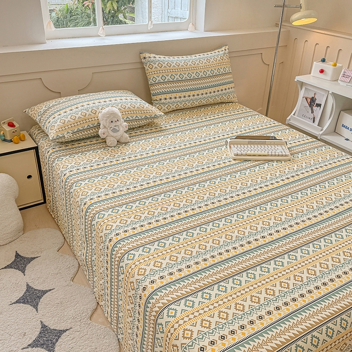 91家纺网 家纺一手货源 找家纺 2025新款原棉老粗布床单凉席三件套柔软舒适-热门花型一 波西米亚