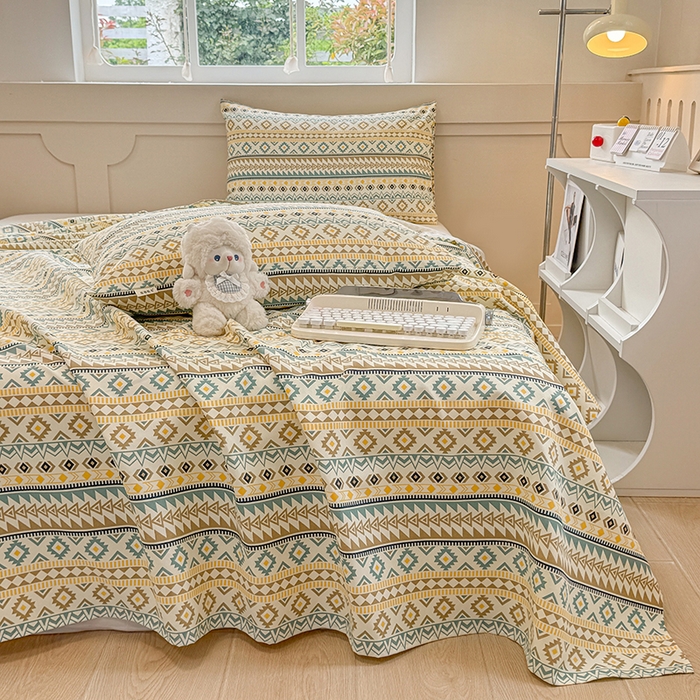 91家纺网 家纺一手货源 找家纺 2025新款原棉老粗布床单凉席三件套柔软舒适-热门花型一 波西米亚