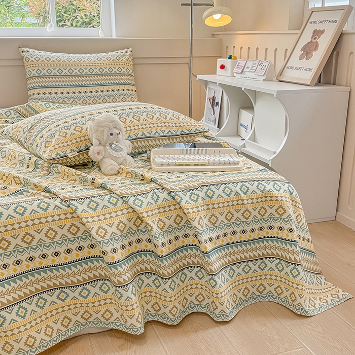 91家纺网 家纺一手货源 找家纺 2025新款原棉老粗布床单凉席三件套柔软舒适-热门花型一 波西米亚