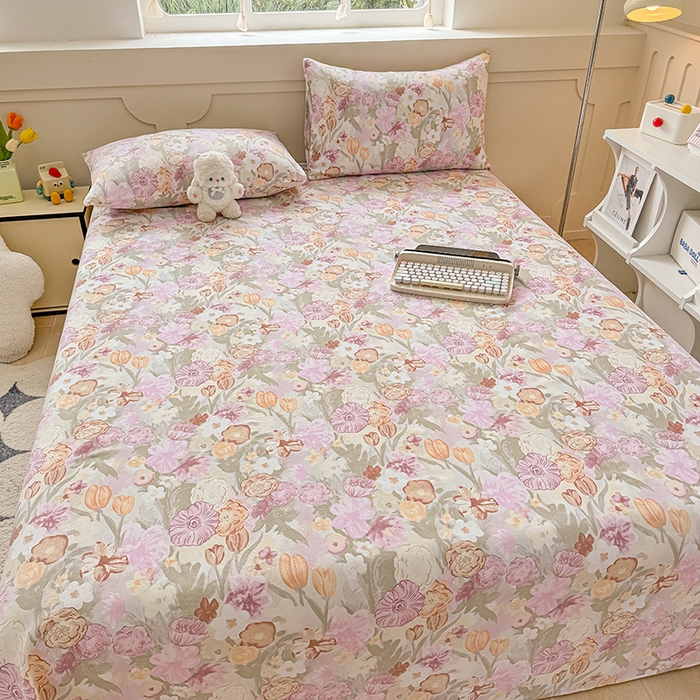 91家纺网 家纺一手货源 找家纺 2025新款原棉老粗布床单凉席三件套柔软舒适-热门花型一 法式花园