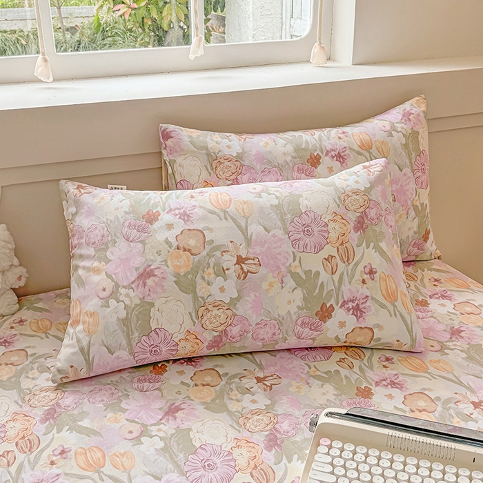 91家纺网 家纺一手货源 找家纺 2025新款原棉老粗布床单凉席三件套柔软舒适-热门花型一 法式花园