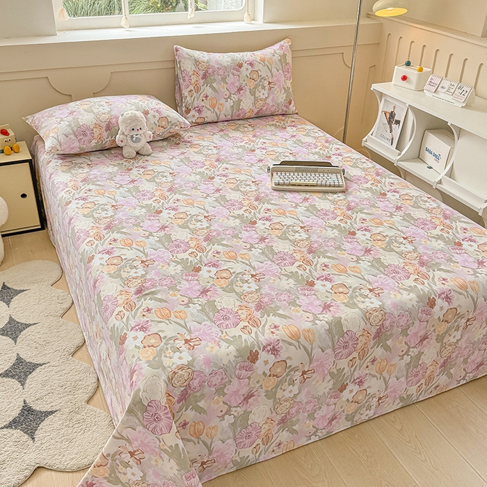 91家纺网 家纺一手货源 找家纺 2025新款原棉老粗布床单凉席三件套柔软舒适-热门花型一 法式花园