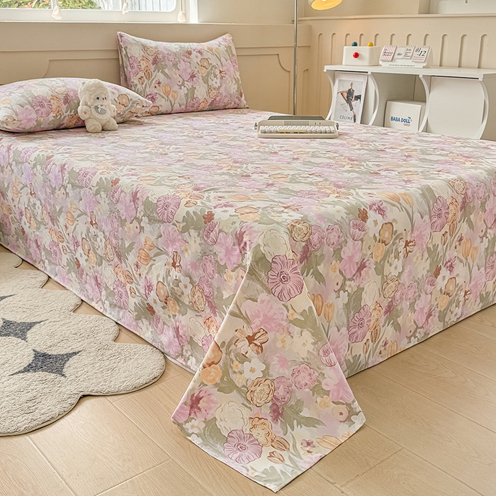 91家纺网 家纺一手货源 找家纺 2025新款原棉老粗布床单凉席三件套柔软舒适-热门花型一 法式花园