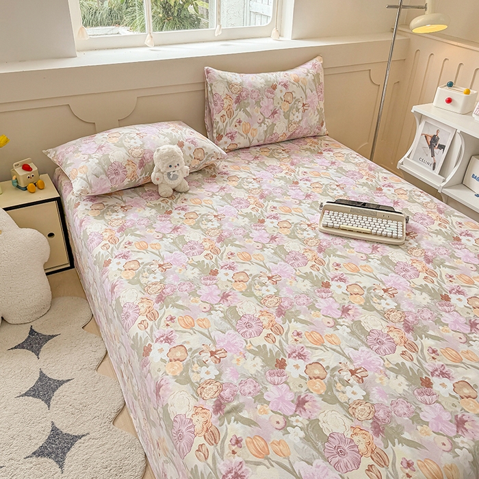 91家纺网 家纺一手货源 找家纺 2025新款原棉老粗布床单凉席三件套柔软舒适-热门花型一 法式花园