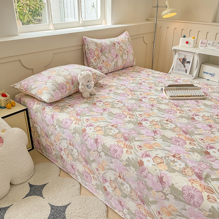 91家纺网 家纺一手货源 找家纺 2025新款原棉老粗布床单凉席三件套柔软舒适-热门花型一 法式花园