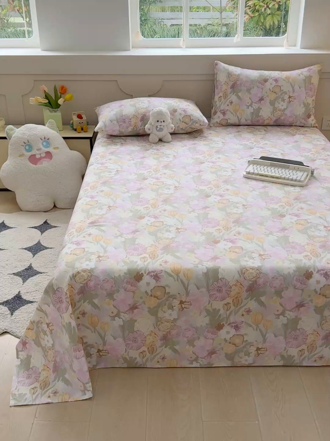 91家纺网 家纺一手货源 找家纺 2025新款原棉老粗布床单凉席三件套柔软舒适-热门花型一 法式花园