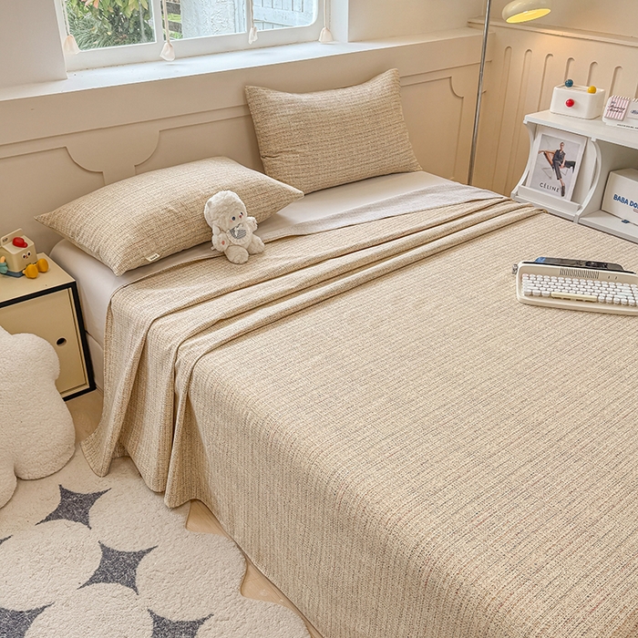 91家纺网 家纺一手货源 找家纺 2025新款原棉老粗布床单凉席三件套柔软舒适-热门花型一 明沙