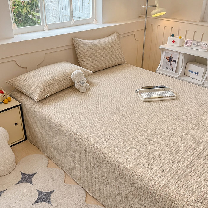 91家纺网 家纺一手货源 找家纺 2025新款原棉老粗布床单凉席三件套柔软舒适-热门花型一 明沙