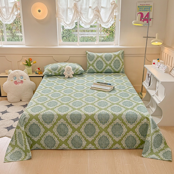 91家纺网 家纺一手货源 找家纺 2025新款原棉老粗布床单凉席三件套柔软舒适-热门花型一 欧式灰