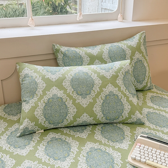 91家纺网 家纺一手货源 找家纺 2025新款原棉老粗布床单凉席三件套柔软舒适-热门花型一 欧式灰