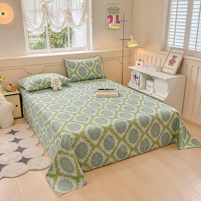 91家纺网 家纺一手货源 找家纺 2025新款原棉老粗布床单凉席三件套柔软舒适-热门花型一 欧式灰