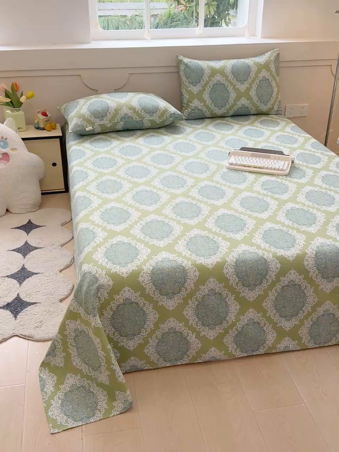 91家纺网 家纺一手货源 找家纺 2025新款原棉老粗布床单凉席三件套柔软舒适-热门花型一 欧式灰