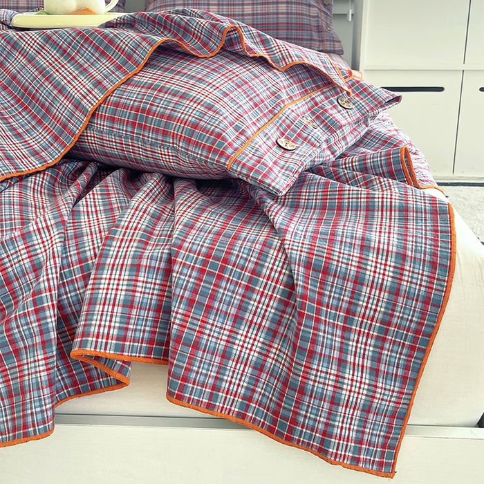 91家纺网 家纺一手货源 找家纺 春皖家纺 2025新款全棉色织密拷老粗布系列-单床单 赤红格