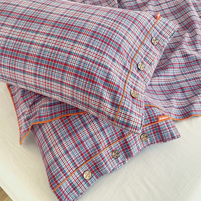 91家纺网 家纺一手货源 找家纺 春皖家纺 2025新款全棉色织密拷老粗布系列-单床单 赤红格