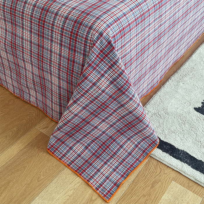 91家纺网 家纺一手货源 找家纺 春皖家纺 2025新款全棉色织密拷老粗布系列-单床单 赤红格