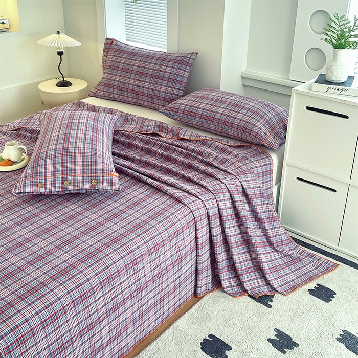 春皖家纺 2025新款全棉色织密拷老粗布系列-单床单 赤红格