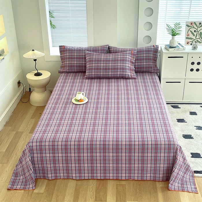 91家纺网 家纺一手货源 找家纺 春皖家纺 2025新款全棉色织密拷老粗布系列-单床单 赤红格