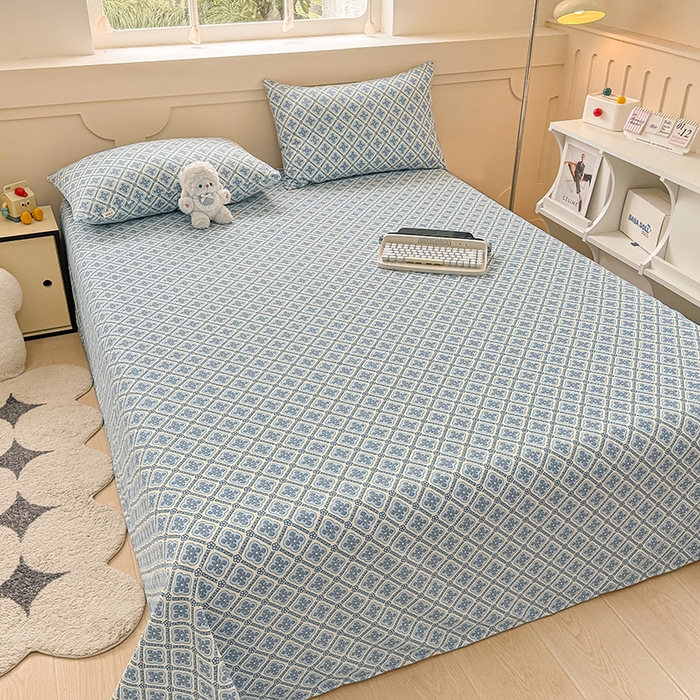 91家纺网 家纺一手货源 找家纺 2025新款原棉老粗布床单凉席三件套柔软舒适-热门花型一 星格