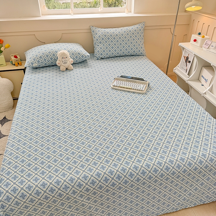 91家纺网 家纺一手货源 找家纺 2025新款原棉老粗布床单凉席三件套柔软舒适-热门花型一 星格