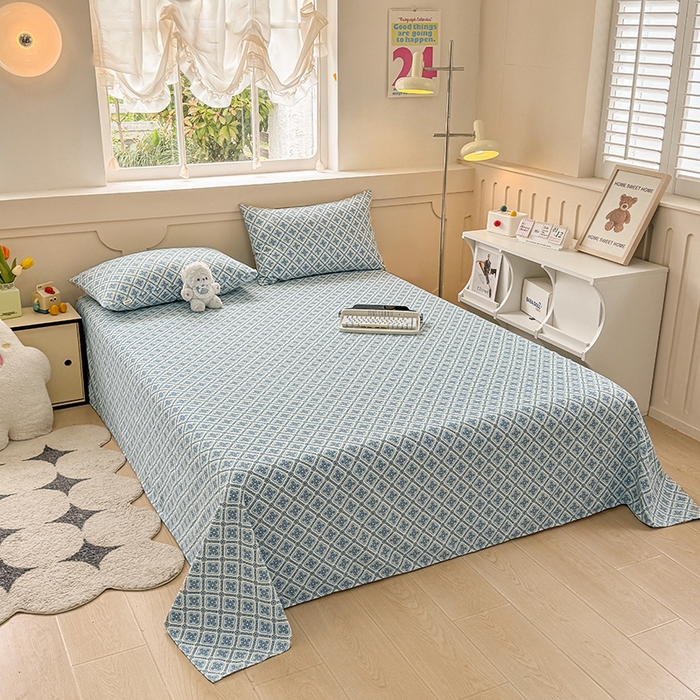 91家纺网 家纺一手货源 找家纺 2025新款原棉老粗布床单凉席三件套柔软舒适-热门花型一 星格