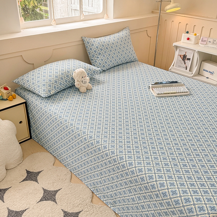 91家纺网 家纺一手货源 找家纺 2025新款原棉老粗布床单凉席三件套柔软舒适-热门花型一 星格