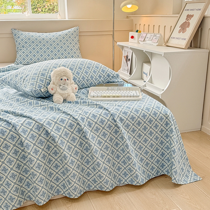 91家纺网 家纺一手货源 找家纺 2025新款原棉老粗布床单凉席三件套柔软舒适-热门花型一 星格