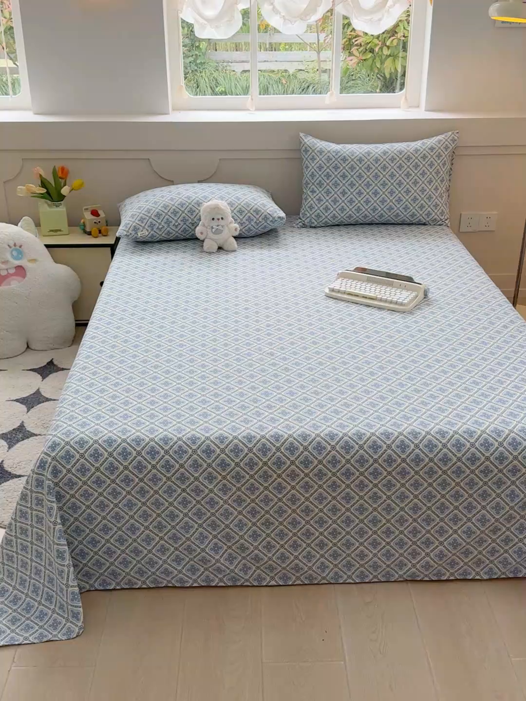 91家纺网 家纺一手货源 找家纺 2025新款原棉老粗布床单凉席三件套柔软舒适-热门花型一 星格