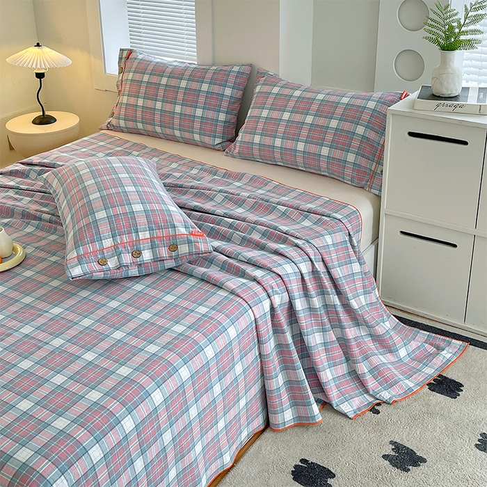 春皖家纺 2025新款全棉色织密拷老粗布系列-单床单 粉格格