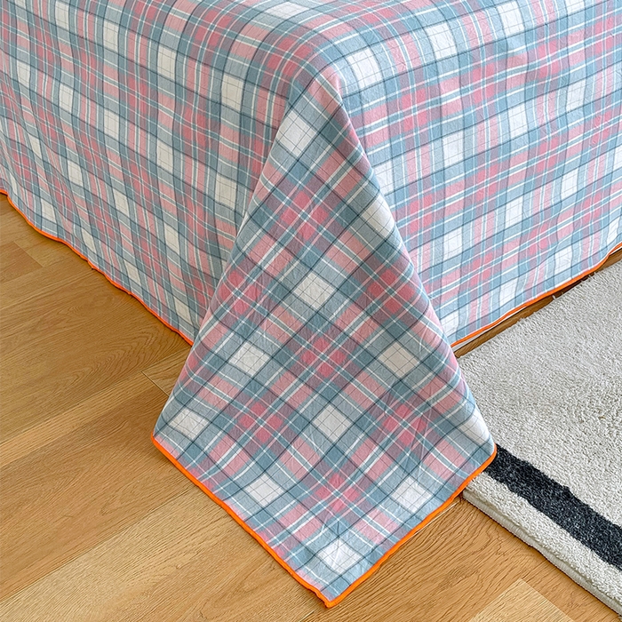 91家纺网 家纺一手货源 找家纺 春皖家纺 2025新款全棉色织密拷老粗布系列-单床单 粉格格