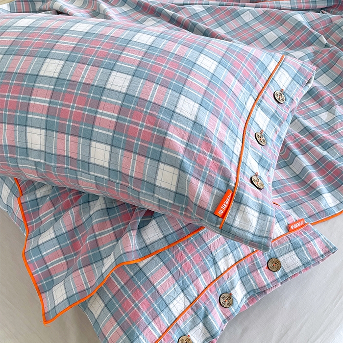 91家纺网 家纺一手货源 找家纺 春皖家纺 2025新款全棉色织密拷老粗布系列-单床单 粉格格