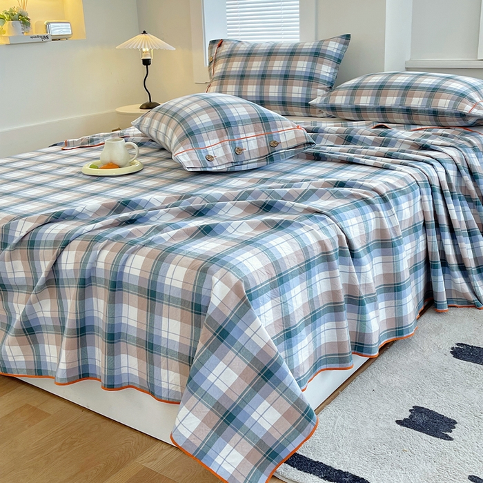 91家纺网 家纺一手货源 找家纺 春皖家纺 2025新款全棉色织密拷老粗布系列-单床单 米绿格