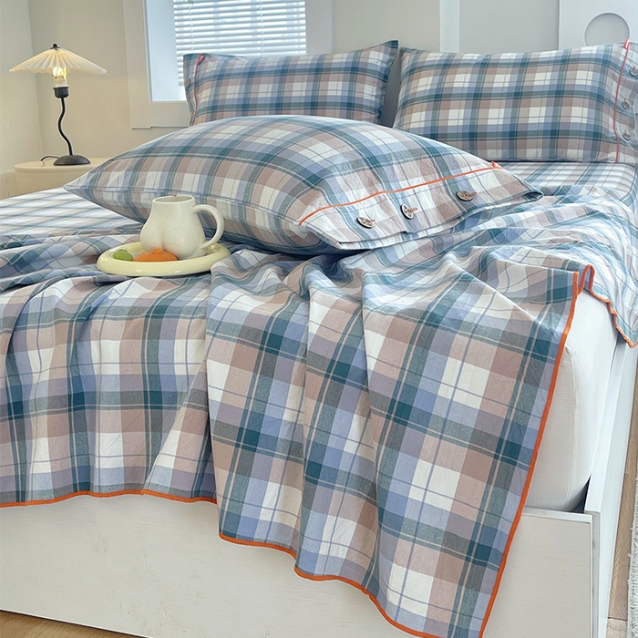 91家纺网 家纺一手货源 找家纺 春皖家纺 2025新款全棉色织密拷老粗布系列-单床单 米绿格