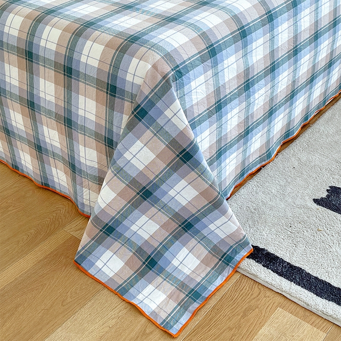 91家纺网 家纺一手货源 找家纺 春皖家纺 2025新款全棉色织密拷老粗布系列-单床单 米绿格