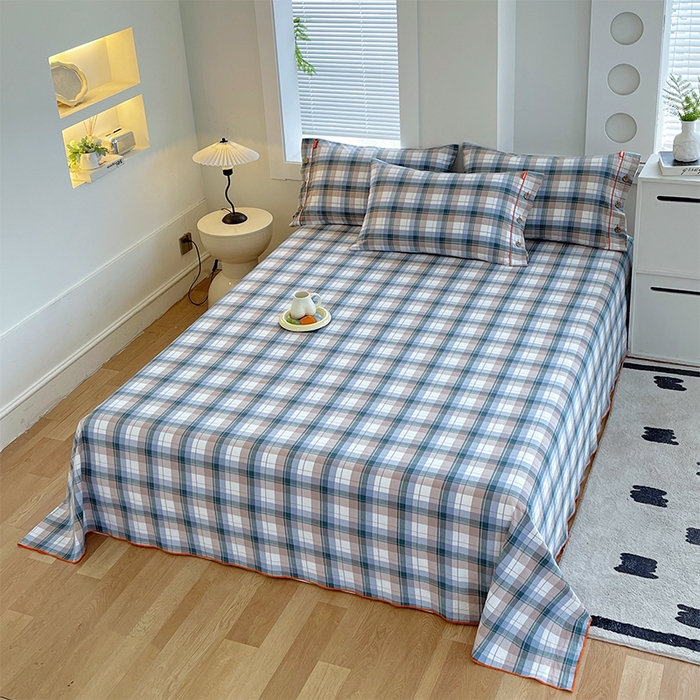 91家纺网 家纺一手货源 找家纺 春皖家纺 2025新款全棉色织密拷老粗布系列-单床单 米绿格