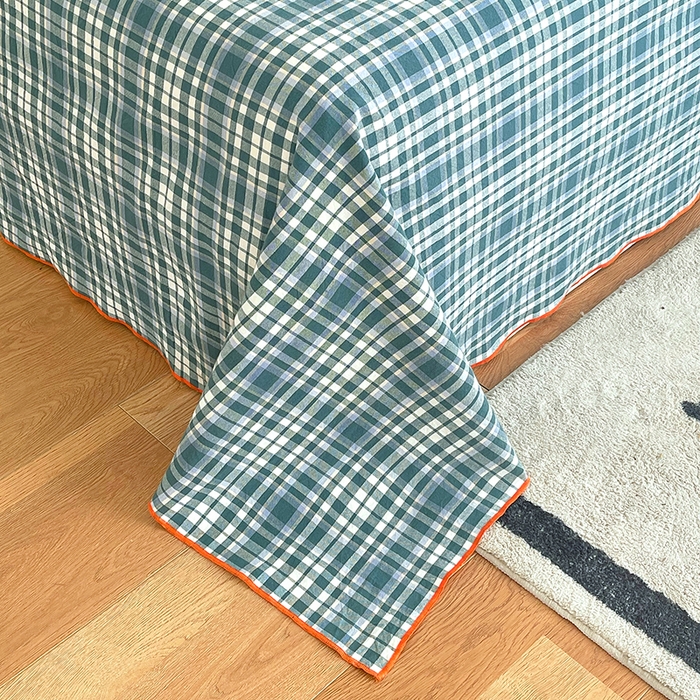 91家纺网 家纺一手货源 找家纺 春皖家纺 2025新款全棉色织密拷老粗布系列-单床单 墨绿格