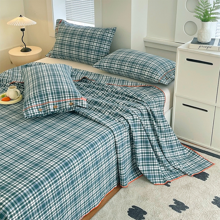 春皖家纺 2025新款全棉色织密拷老粗布系列-单床单 墨绿格