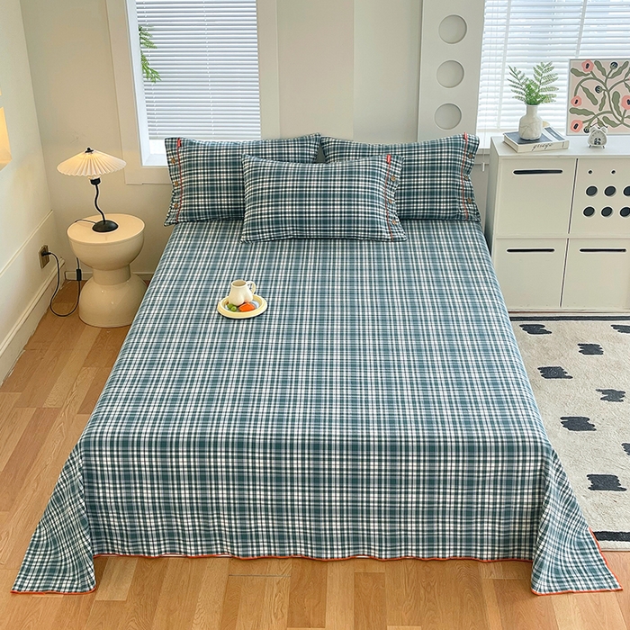 91家纺网 家纺一手货源 找家纺 春皖家纺 2025新款全棉色织密拷老粗布系列-单床单 墨绿格