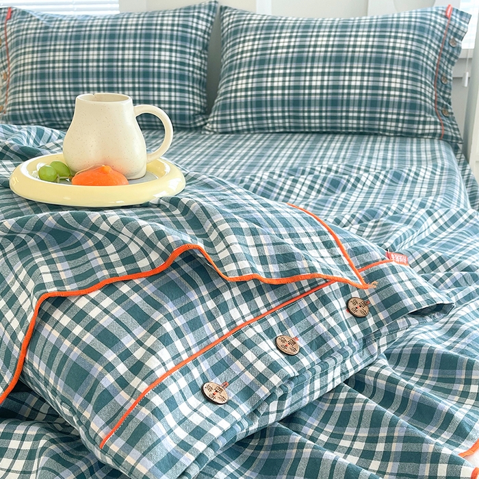 91家纺网 家纺一手货源 找家纺 春皖家纺 2025新款全棉色织密拷老粗布系列-单床单 墨绿格