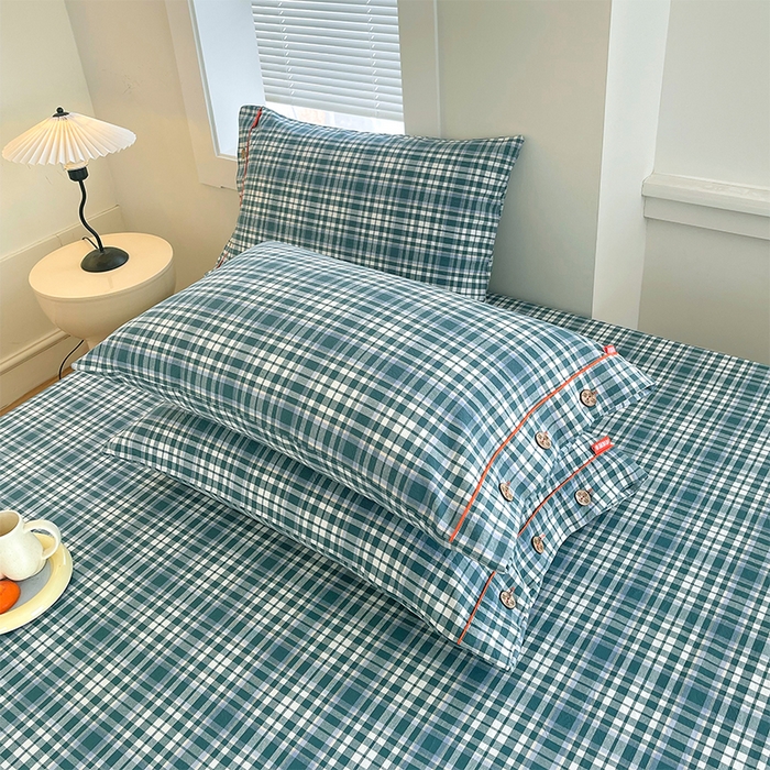 91家纺网 家纺一手货源 找家纺 春皖家纺 2025新款全棉色织密拷老粗布系列-单床单 墨绿格