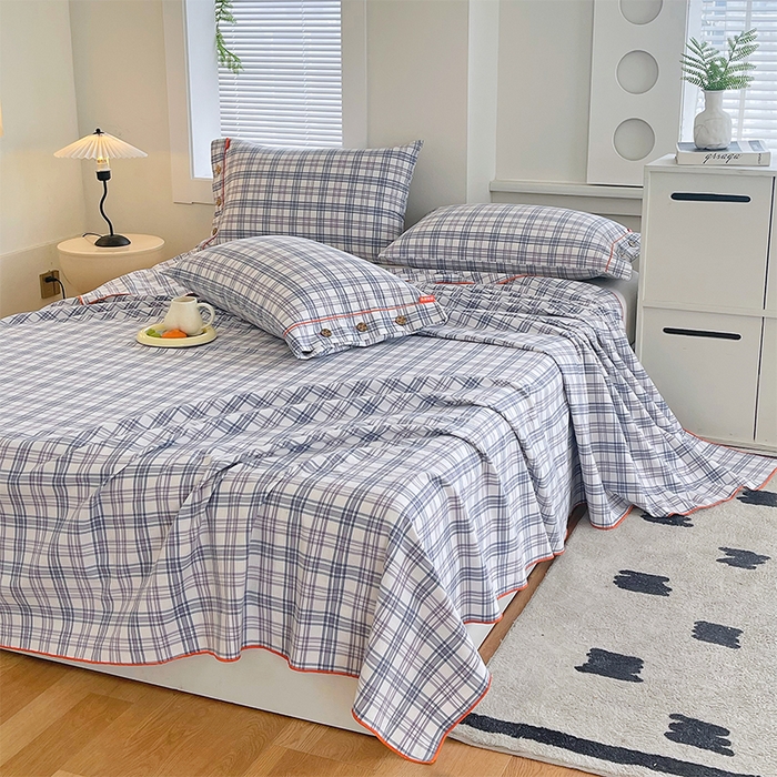 91家纺网 家纺一手货源 找家纺 春皖家纺 2025新款全棉色织密拷老粗布系列-单床单 紫草格