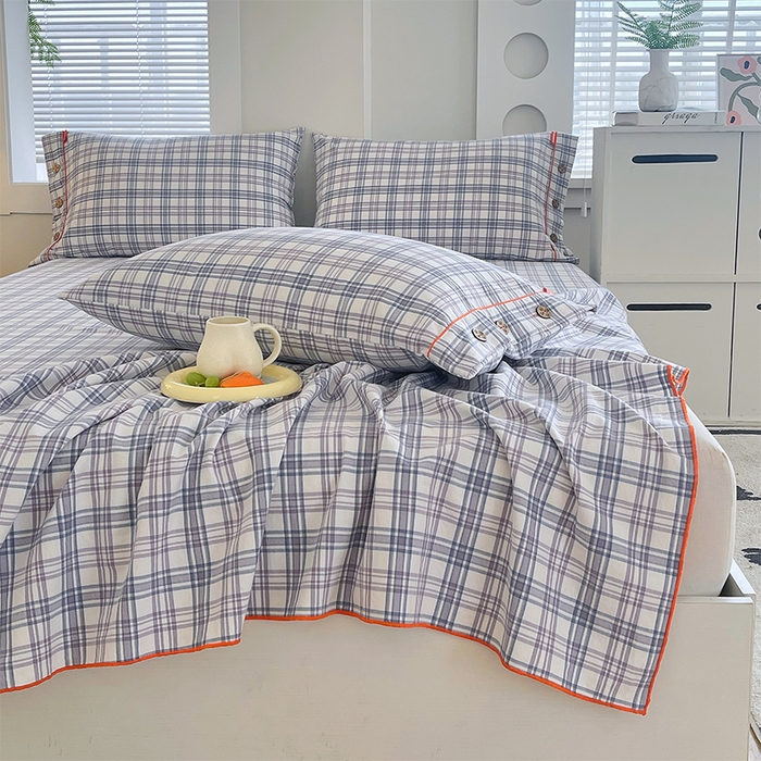 91家纺网 家纺一手货源 找家纺 春皖家纺 2025新款全棉色织密拷老粗布系列-单床单 紫草格