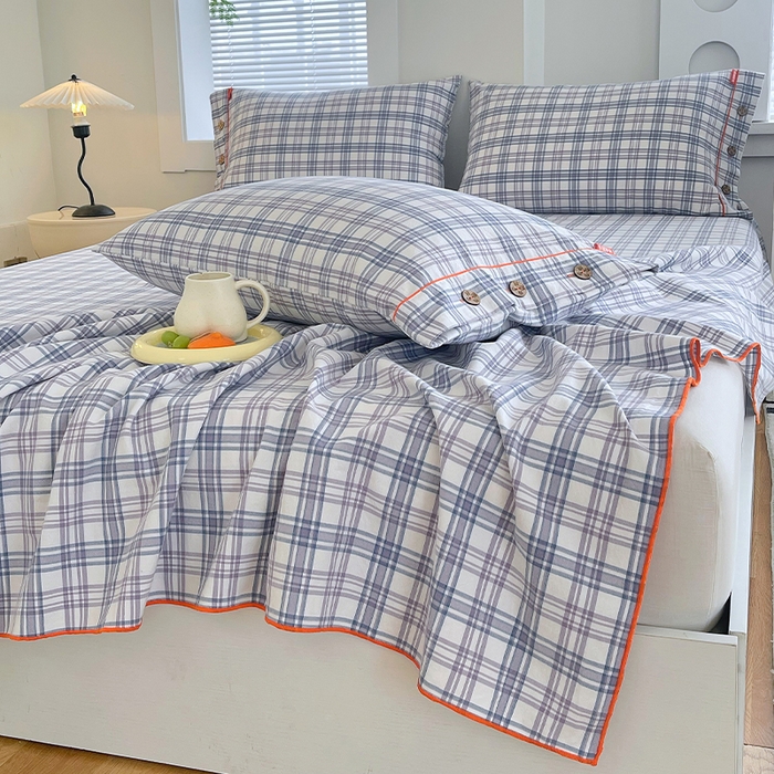 91家纺网 家纺一手货源 找家纺 春皖家纺 2025新款全棉色织密拷老粗布系列-单床单 紫草格