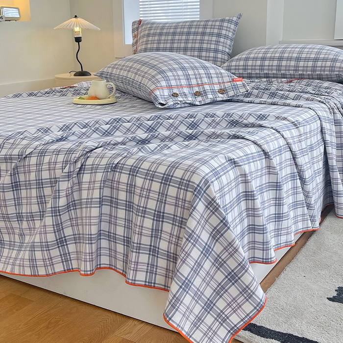 91家纺网 家纺一手货源 找家纺 春皖家纺 2025新款全棉色织密拷老粗布系列-单床单 紫草格