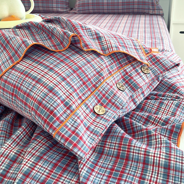 91家纺网 家纺一手货源 找家纺 春皖家纺 2025新款全棉色织密拷老粗布系列-单枕套 赤红格