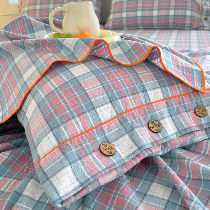 91家纺网 家纺一手货源 找家纺 春皖家纺 2025新款全棉色织密拷老粗布系列-单枕套 粉格格