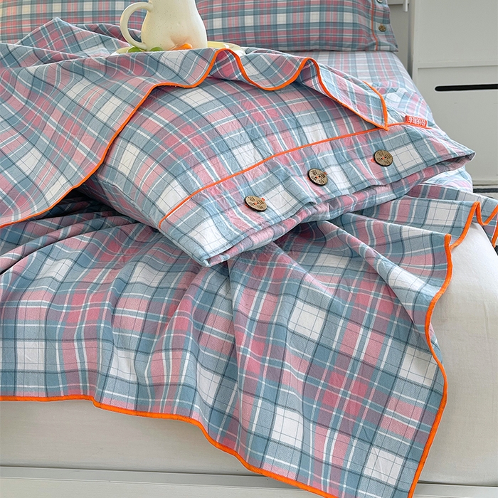 91家纺网 家纺一手货源 找家纺 春皖家纺 2025新款全棉色织密拷老粗布系列-单枕套 粉格格