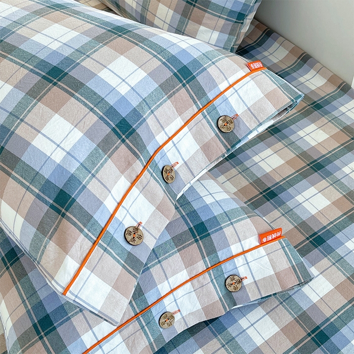 春皖家纺 2025新款全棉色织密拷老粗布系列-单枕套 米绿格