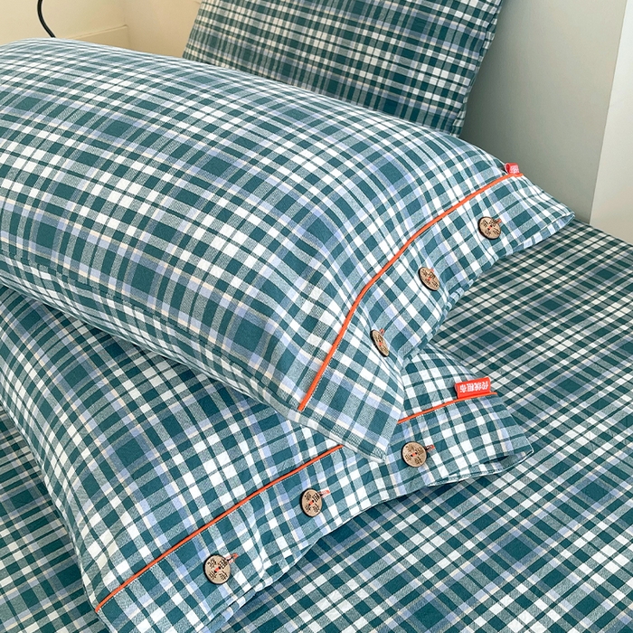 春皖家纺 2025新款全棉色织密拷老粗布系列-单枕套 墨绿格