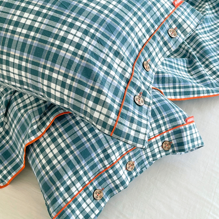 91家纺网 家纺一手货源 找家纺 春皖家纺 2025新款全棉色织密拷老粗布系列-单枕套 墨绿格